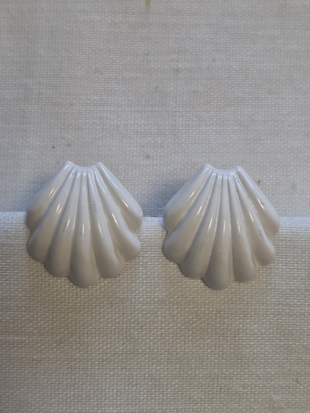 Napier White Enamel Seashell Post Earrings